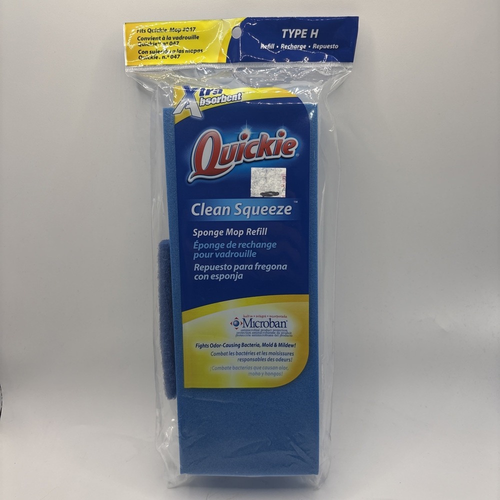 Quickie Clean Squeeze Type H Sponge Mop Refill Head #0472MB Microban Blue NEW